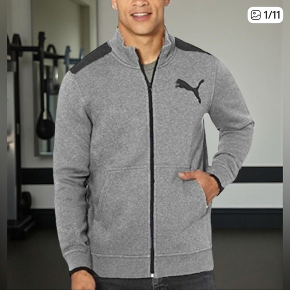 Puma Men's Full Zip Logo Fleece Track Jacket with Kangaroo Pockets Size Medium - Picture 1 of 10